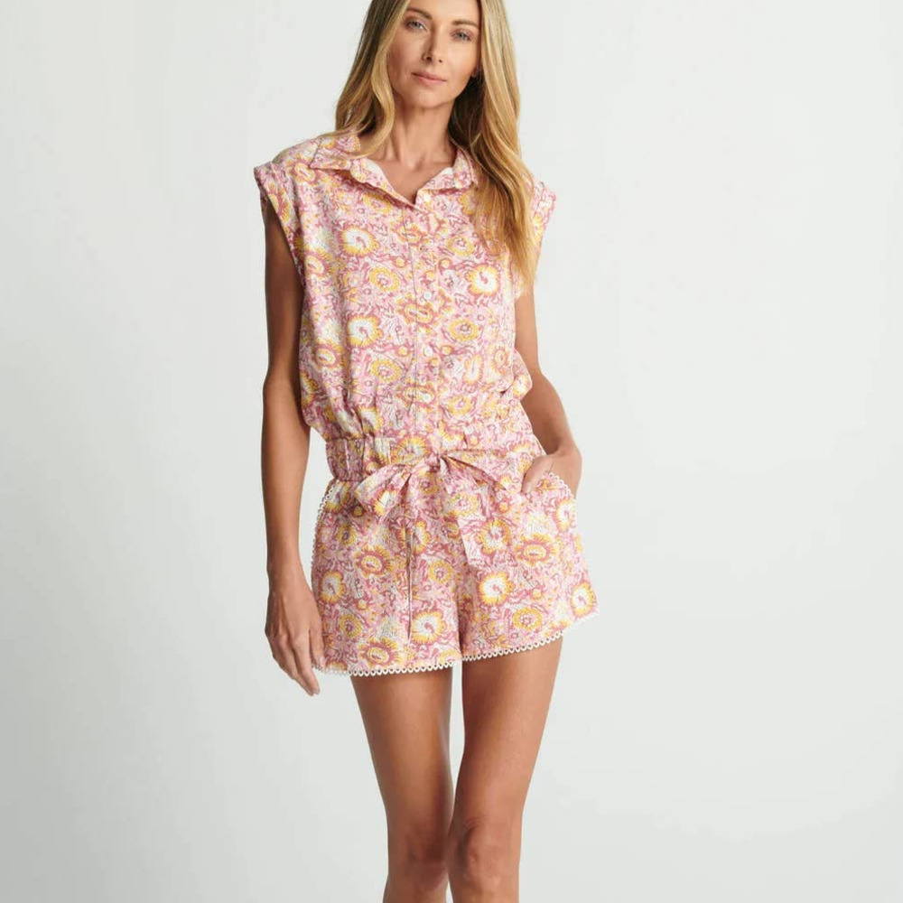 Anthropologie Pink Floral Sleeveless Romper